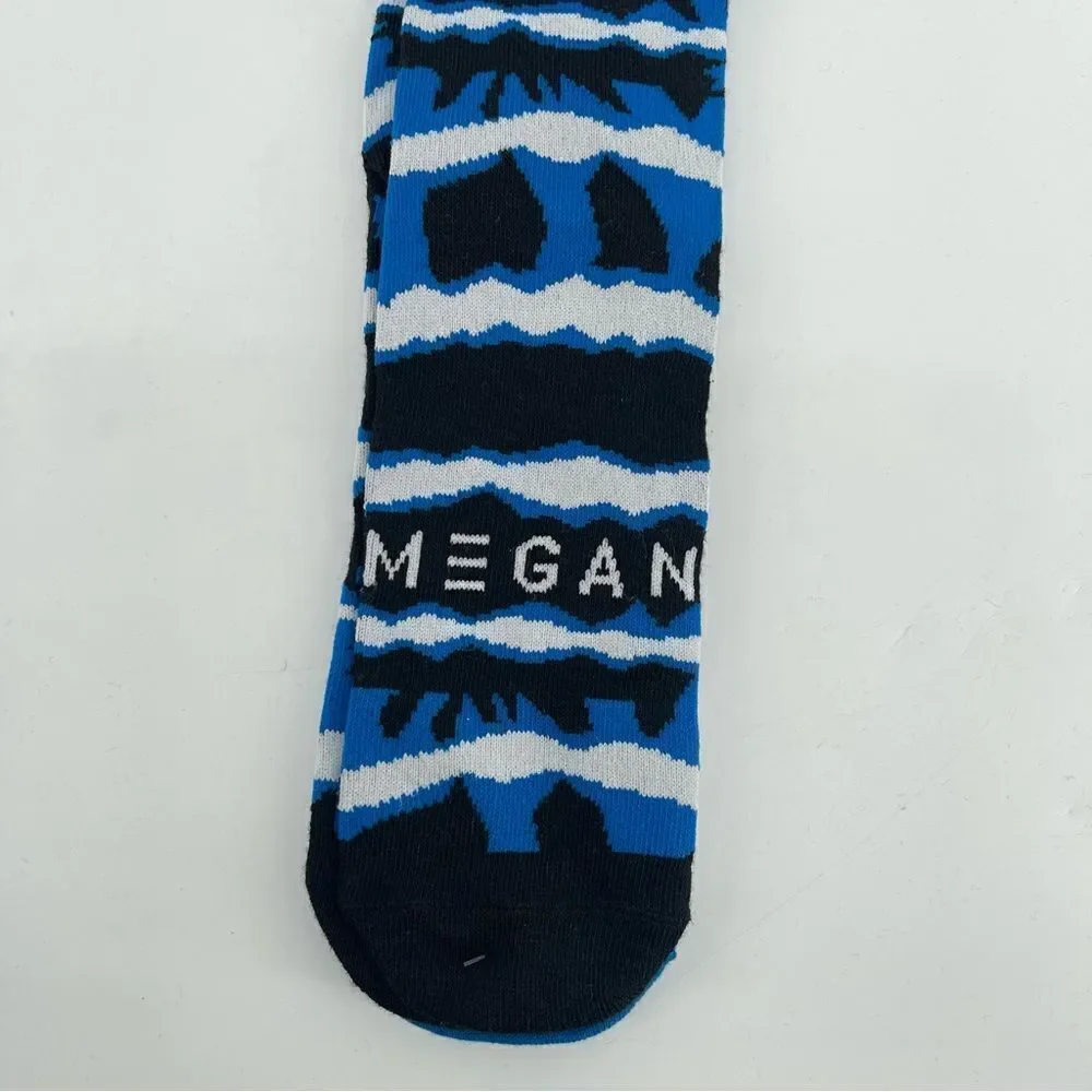 Megan Horror Movie Doll Novelty Blue Striped Long 2-Pair Crew Socks Size 6.5-12